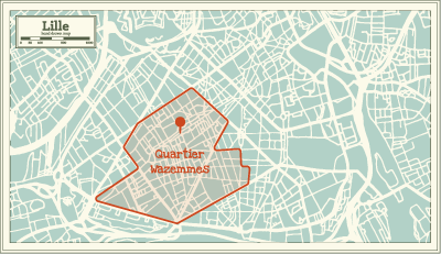 Citymap of Lille showing Quartier Wazemmes in red